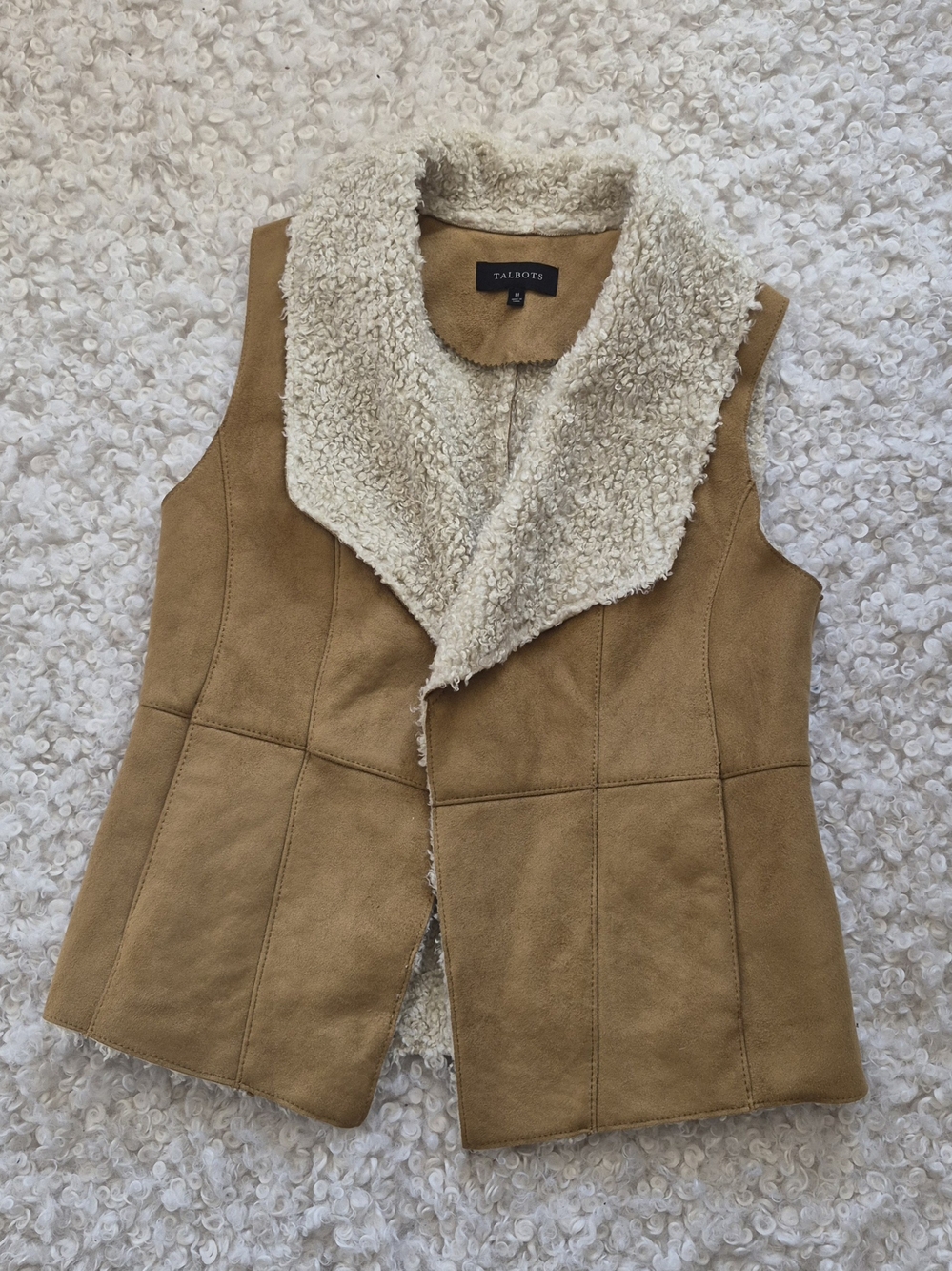 Talbots Tan Sherpa Vest M Fall Cozy Old Money Western Indie Neutral Layering Y2K - Picture 3 of 8